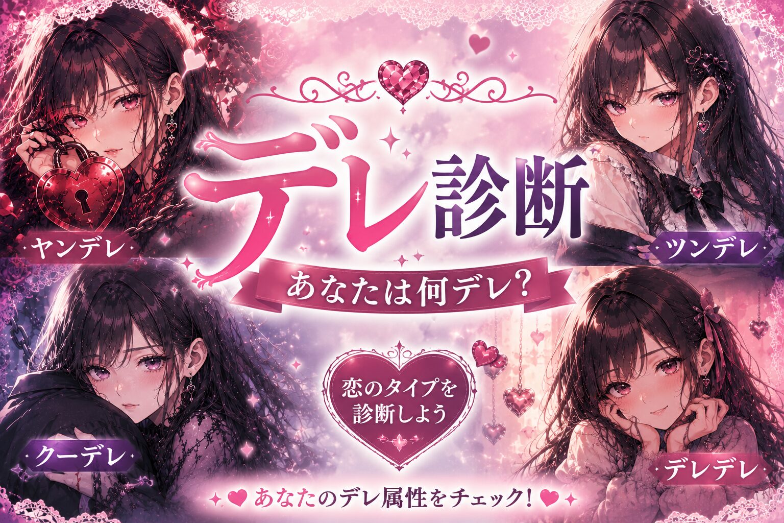デレ診断。あなたは何デレ？ヤンデレ、クーデレ、ツンデレ、デレデレ、あなたのデレ属性をチェック
