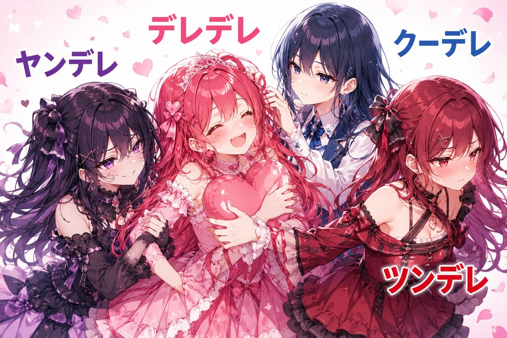 ヤンデレ、クーデレ、デレデレ、ツンデレの女の子４人のイメージ画像
