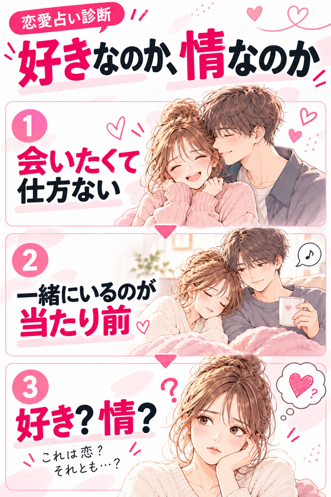 好きなのか情なのかわからないときの恋人への気持ち。「会いたくて仕方ない」から「一緒にいるのが当たり前」へ、長く付き合ううちに変化する恋愛感情と情のイメージ