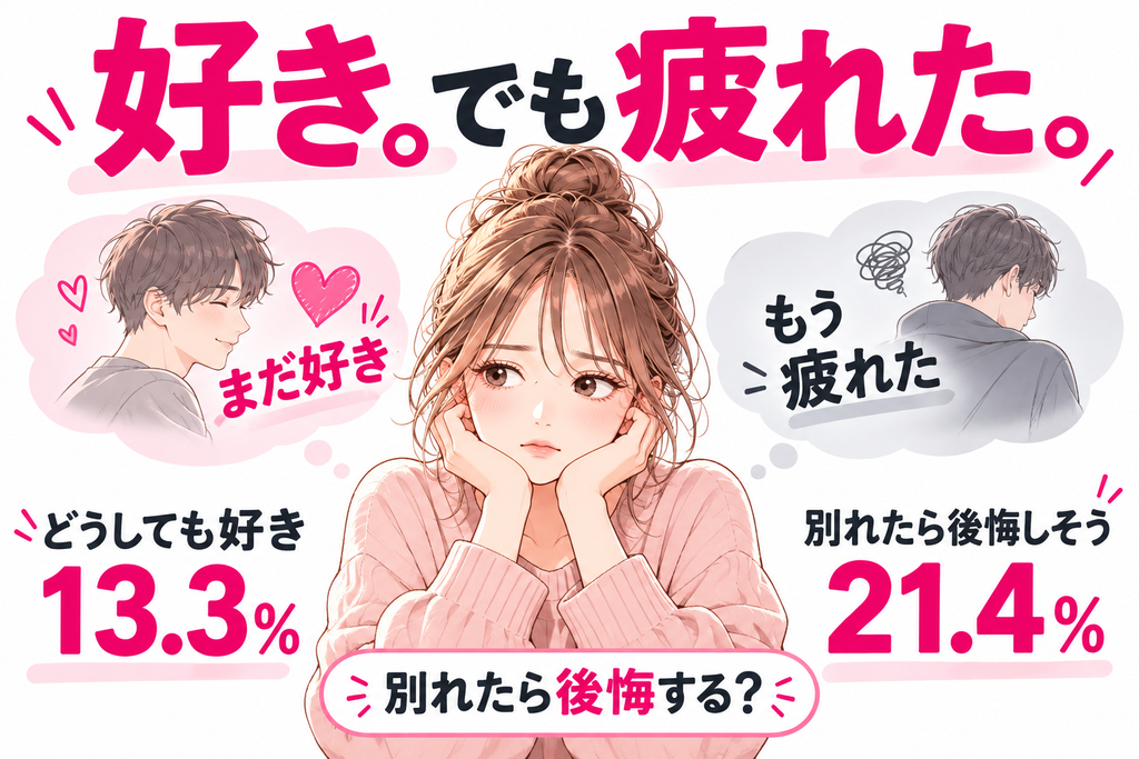 好きだけど別れたい・疲れたと悩む心理|どうしても相手が好き13.3%、別れたら後悔しそう21.4%