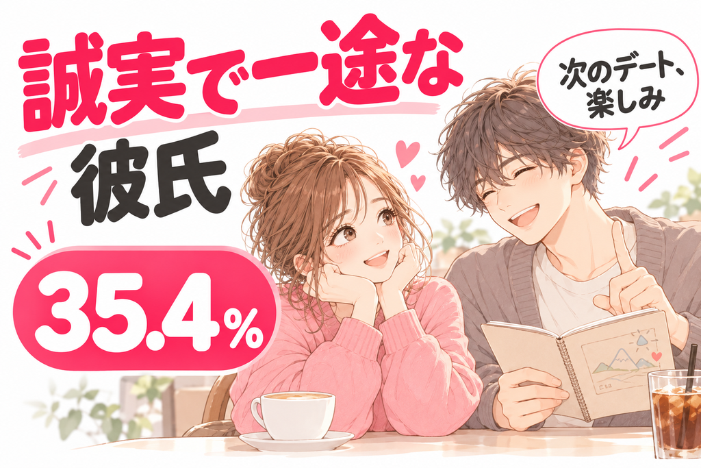 別れない方がいい彼氏の特徴・誠実で一途な彼氏35.4%。次のデートを楽しみにしている彼氏と、安心した表情の彼女。